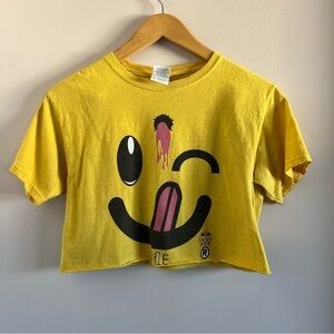 Psycho Rebel Cropped Yellow Smiley Face Tee — Size M